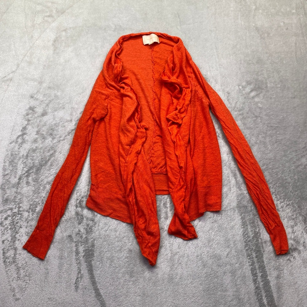 Skies Are Blue Orange Linen Blend Draped Open Front Cardigan Sweater 20888 Small